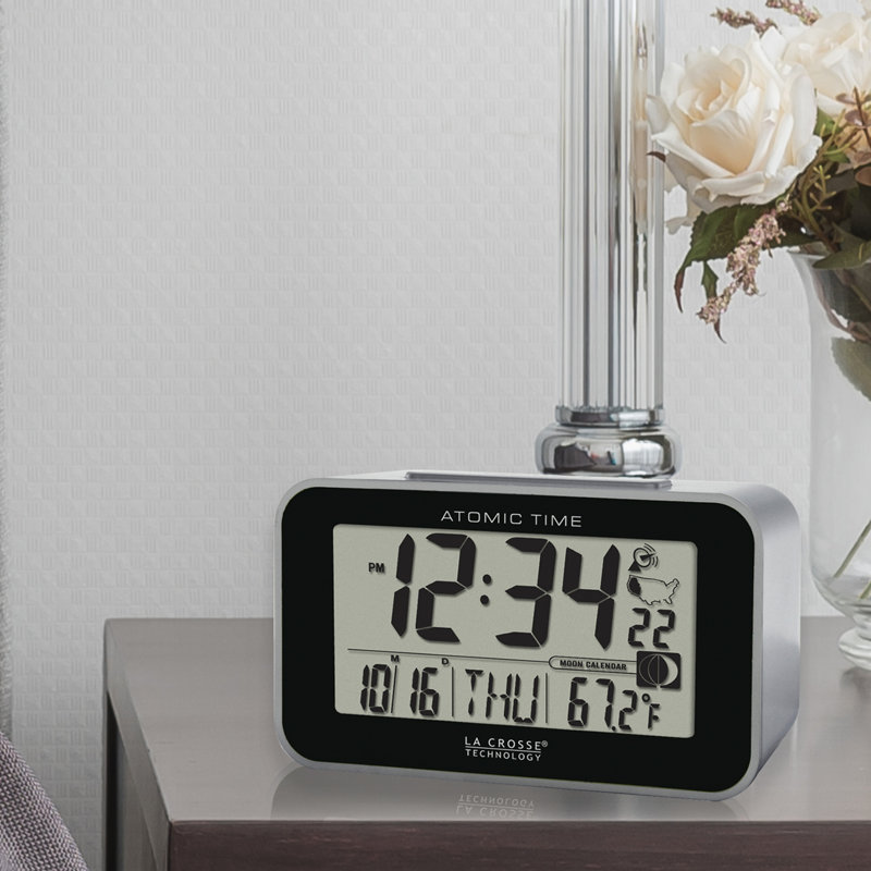 Ebern Designs Digital Atomic Tabletop Clock with Alarm in Black